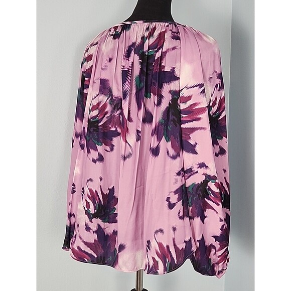 Jennifer Lopez JLO Blouse Large Purple Floral Boho Keyhole Neck Ties - Picture 8 of 15